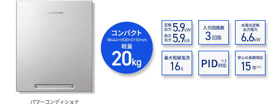 パワーコンディショナ：コンパクト（W444×H530×D192mm）・軽量20㎏