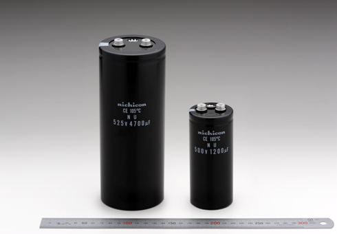 ネジ端子形アルミ電解コンデンサ105℃保証高電圧小形品 「NUシリーズ」