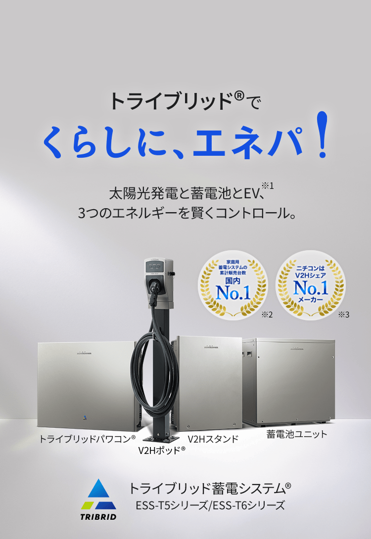 トライブリッド®でくらしに、エネパ！太陽光発電と蓄電池とEV、3つのエネルギーを賢くコントロール。