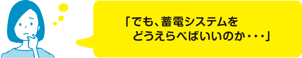 「でも、蓄電システムをどう選べばいいのか・・・」