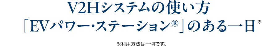 V2Hシステムの使い方「EVパワー・ステーション®」のある一日※利用方法は一例です。